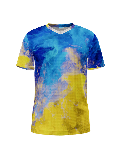 Blue-Yellow Smoke V Neck SS